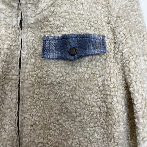PENDLETON WOOLEN MILLS WOMENS SHERPA CREAM & BLUE PLAID FULL ZIP JACKET M - Picture 10 of 12